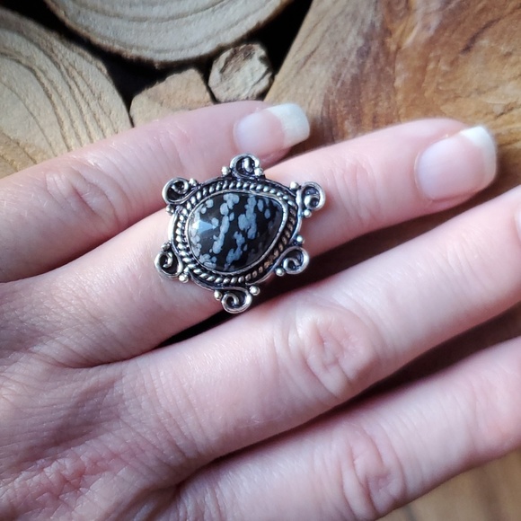 New Snowflake Obsidian 925 Silver Ring. - Picture 5 of 8